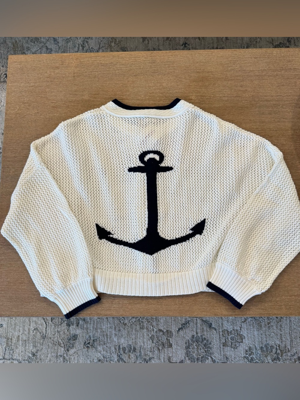 Coastal Anchor Knit Cardigan- White and Navy size M
